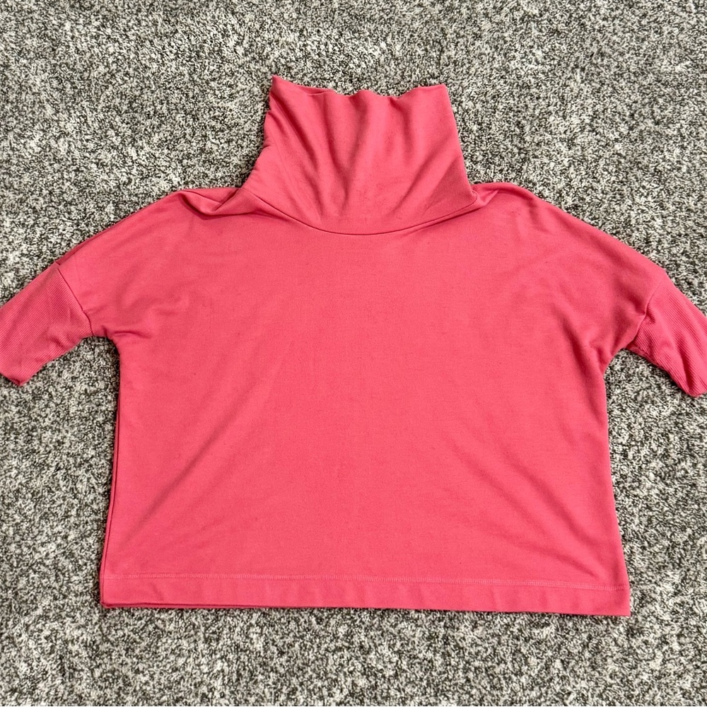 Women's Pink Turtleneck Half Sleeve Sweatshirt Top